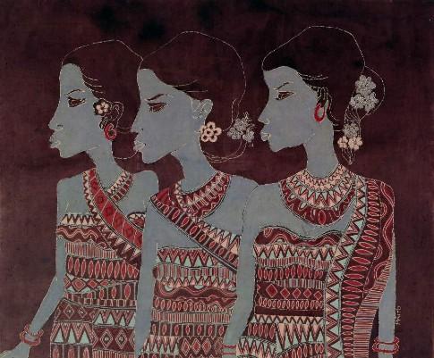 ‘Three Women in Batik’, by Priyo, Jogyakarta, Indonesia, probably 1990s.