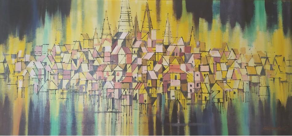 Cubist painting by Paw Oo Thet, Burma, 1969