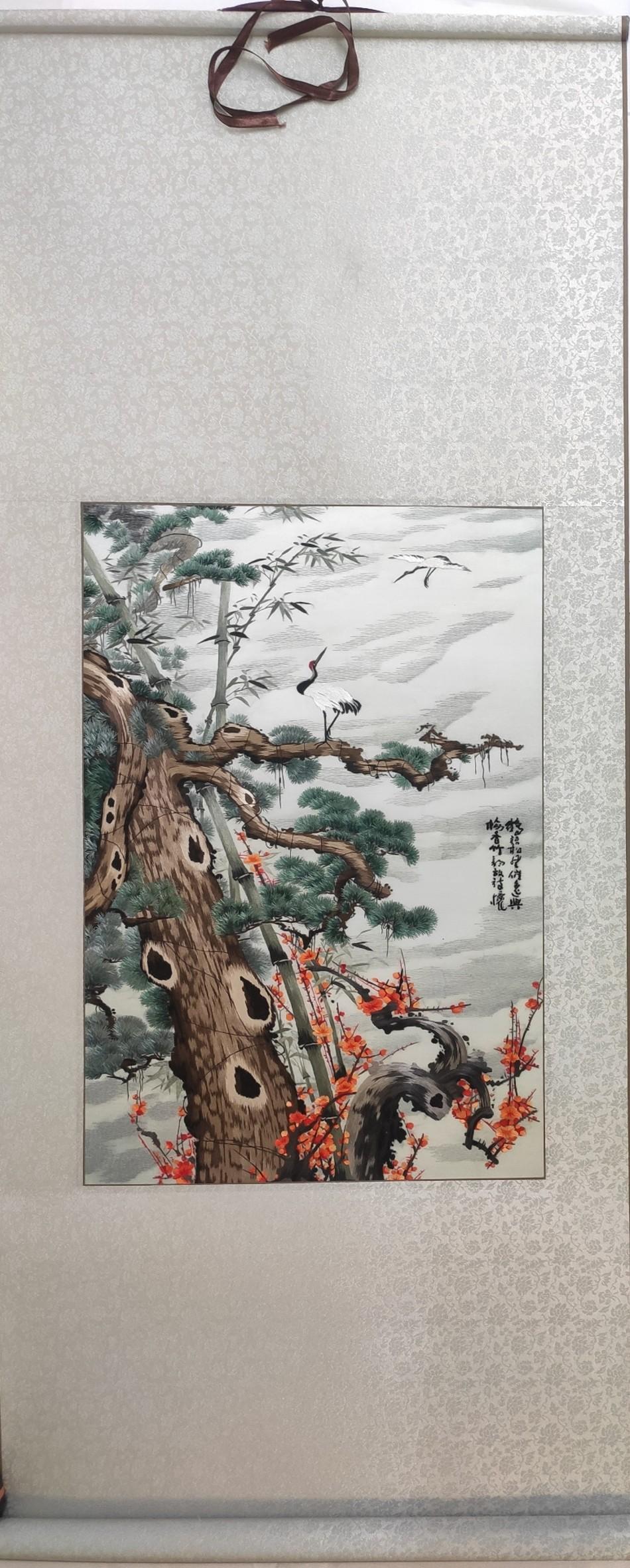 Embroidered picture in the style of Zheng Banqiao's paintings, 20th century
