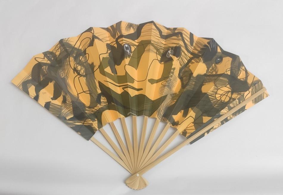Fan with yellow design and stand, John Swarbrick and Ishizumi & Co, 2012