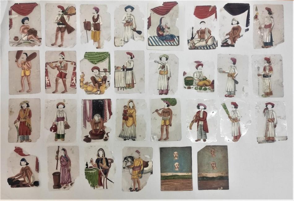 Painted mica overlays depicting different tradespeople, probably Company School, India, 19th century.