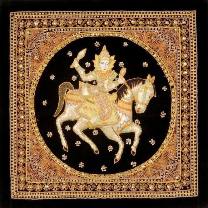 Shwe-chi-hto (embroidered tapestry)  of Prince Siddhartha on his way to Anoma, Myanmar (Burma), 1980s