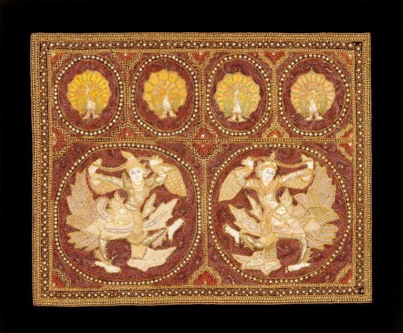 Shwe-chi-hto (embroidered tapestry) of kinnari and kinnara, Myanmar (Burma), 1980s