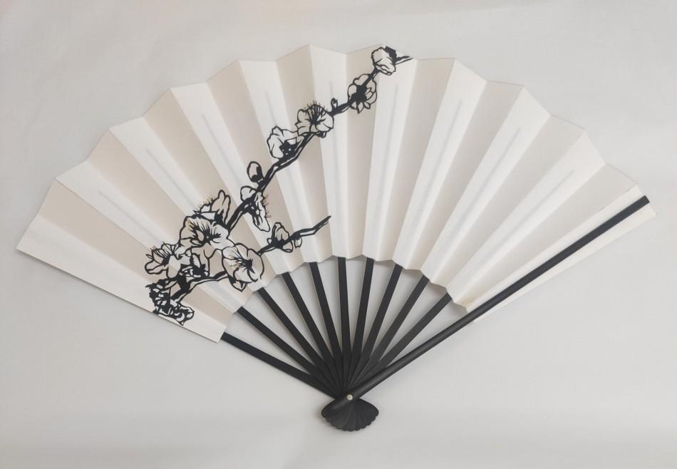 White fan with black flowers and stand, Kyle Whittington and Ishizumi & Co, 2012