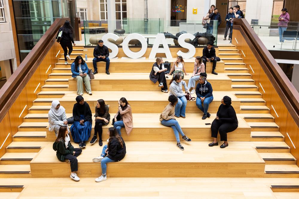 Group of students on SOAS Steps