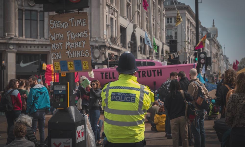 Police at extinction rebellion protest in London