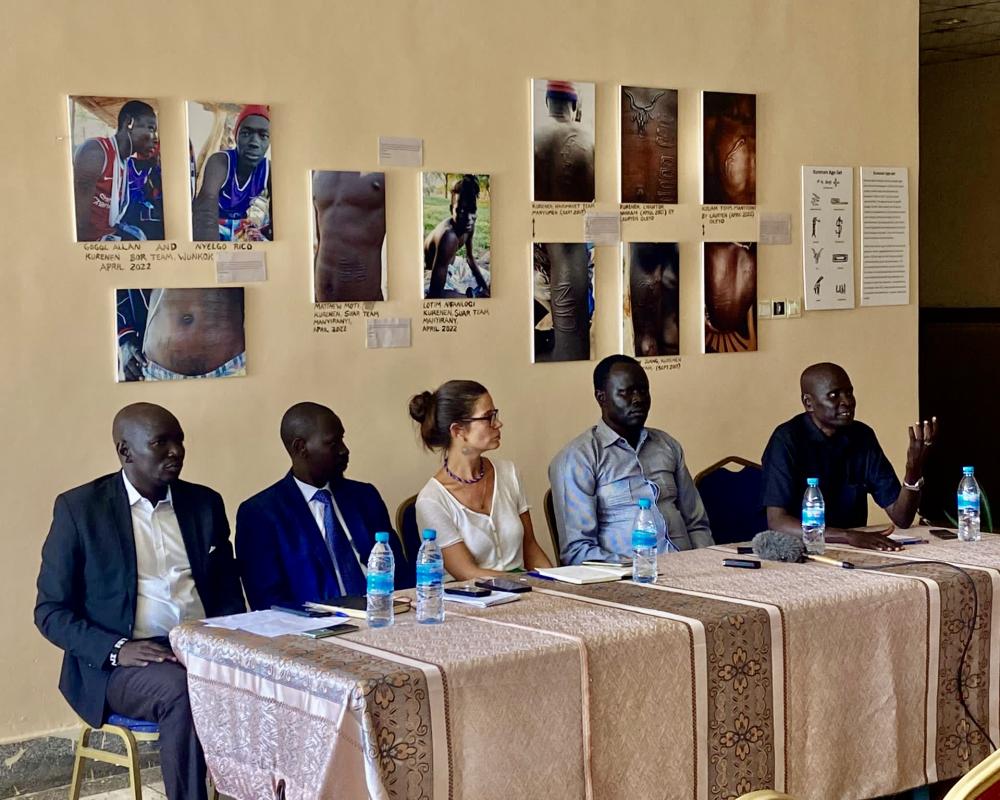 Peter Lebelek, Joseph Lilimoy, Diana Felix da Costa, Kabacha Oscar Oleyo and John Boloch at the panel discussion on 'Demystifying Murle heritage' held on the 7 October 2022 at the University of Juba.