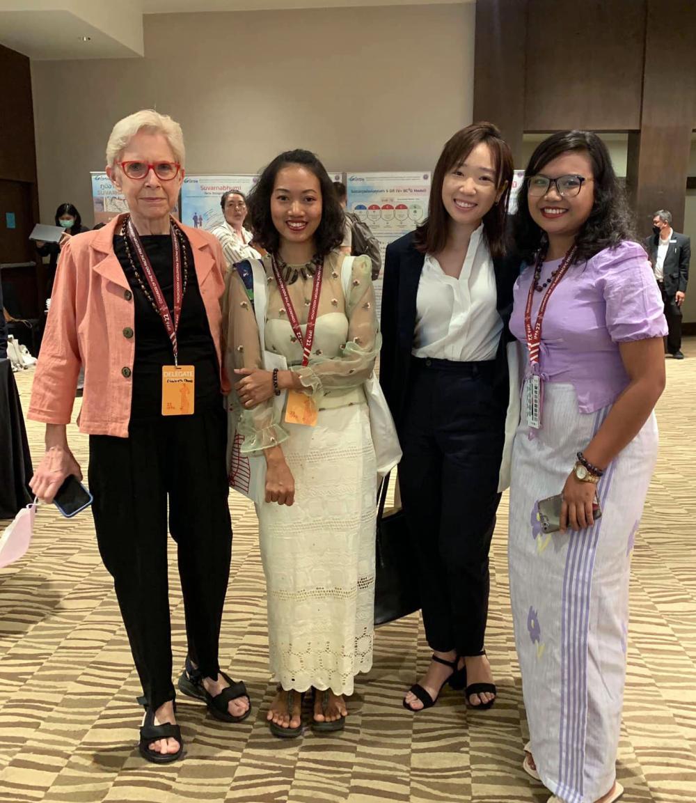 Figure 3. E.Moore with Theint Theint Aung, Chaw Yeh Saw and Pwint Phyu Maung (Photo Sulatt Win, Alumni)