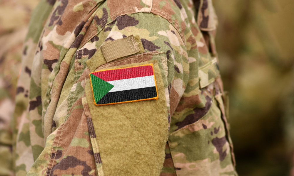Sudan flag on soldier's uniform