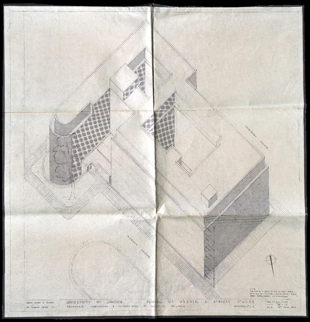 Proposed extension and alterations to existing building by Adams, Holden & Pearson, 24 June 1957. Diazo print. © Adams, Holden & Pearson. SOAS Archives, SOAS/R/179/14
