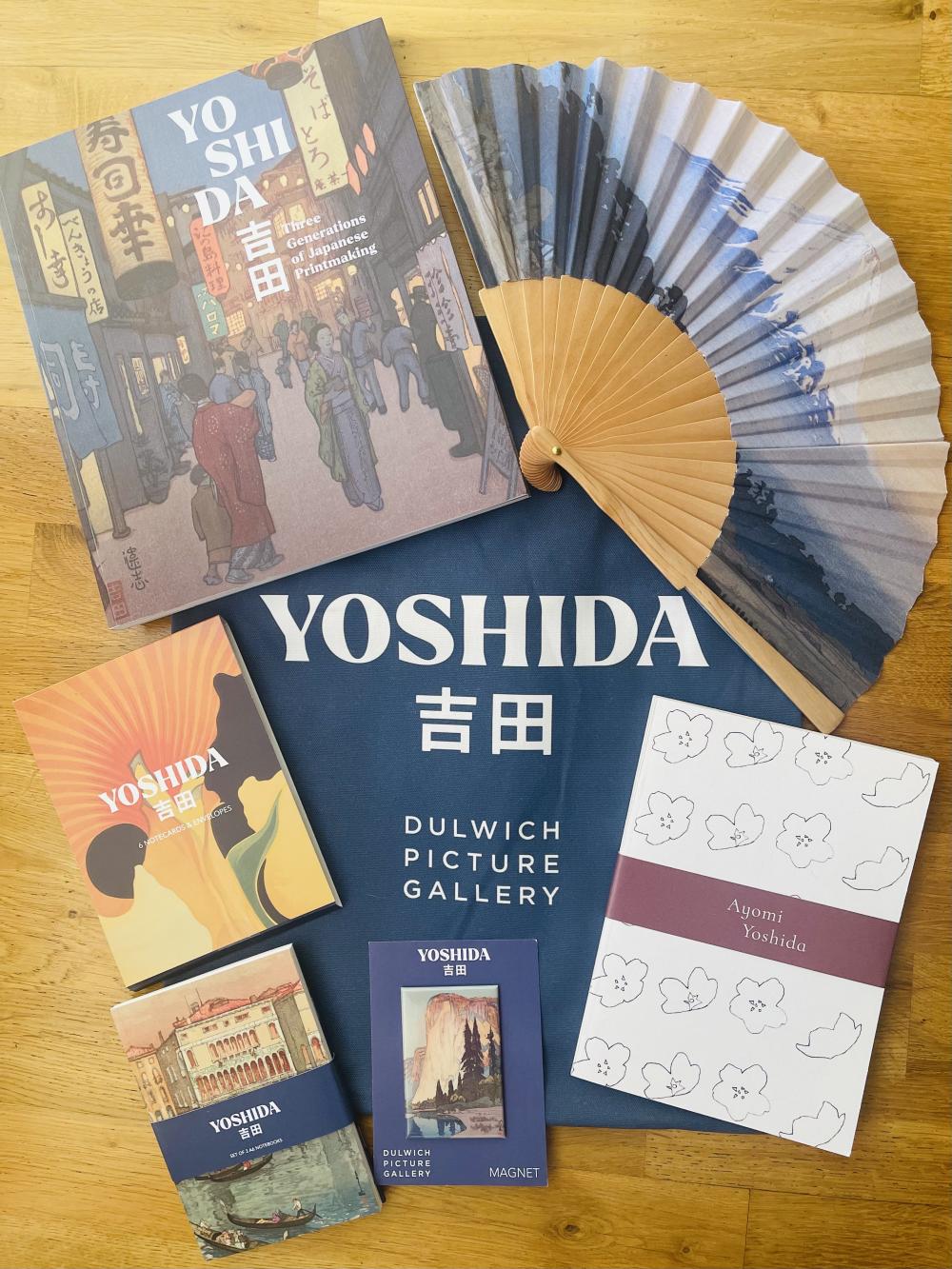 Yoshida exhibition catalogue and merchandise