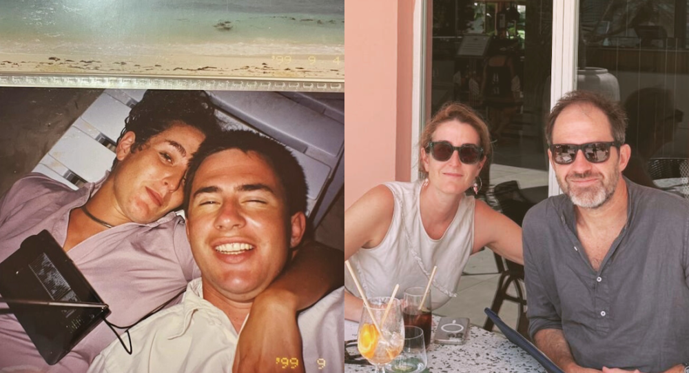 Emmi and Rob in the 90s and now