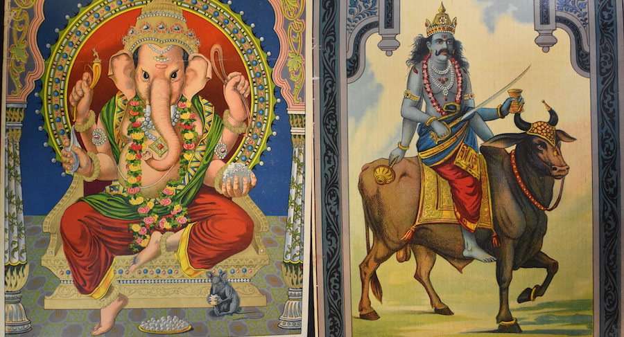 Colour prints of Ganapati (Ganesha) and Shanidev