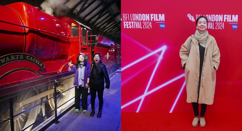 Linshu boarding the train to Hogwarts and at the London film festival