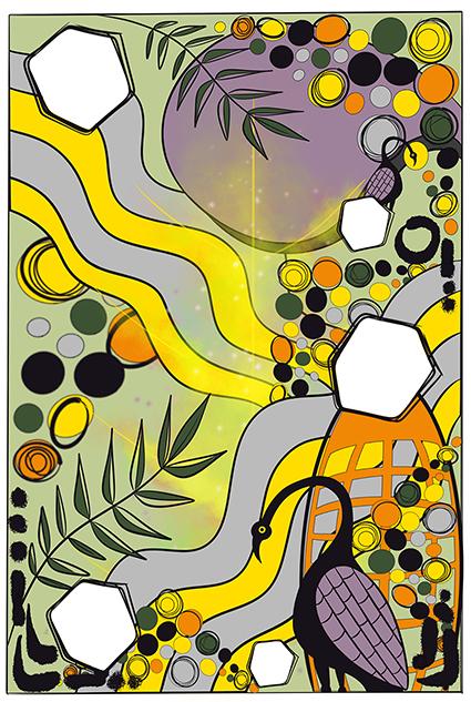 Artistic interpretation of forest and birds