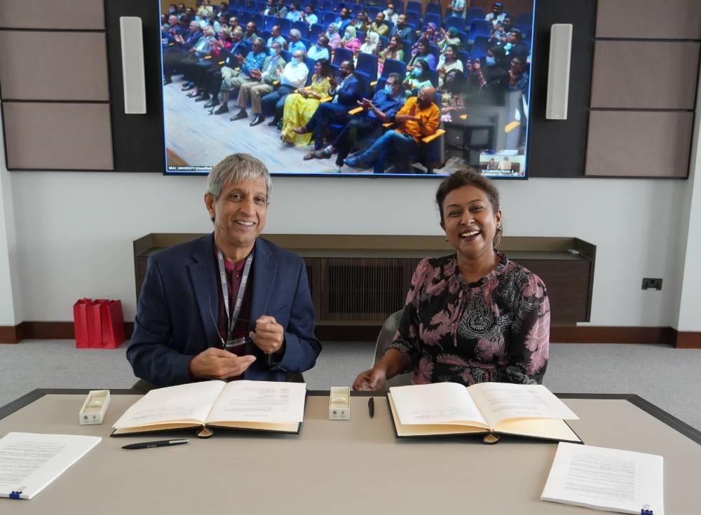 Prof Adam Habib with Ms Tamara Abed at SOAS-BRAC University signing ceremony