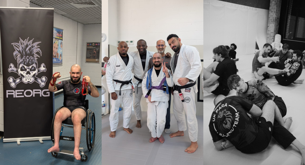 Three photos of Ali Golchin competing in Brazilian Jiu-Jitsu