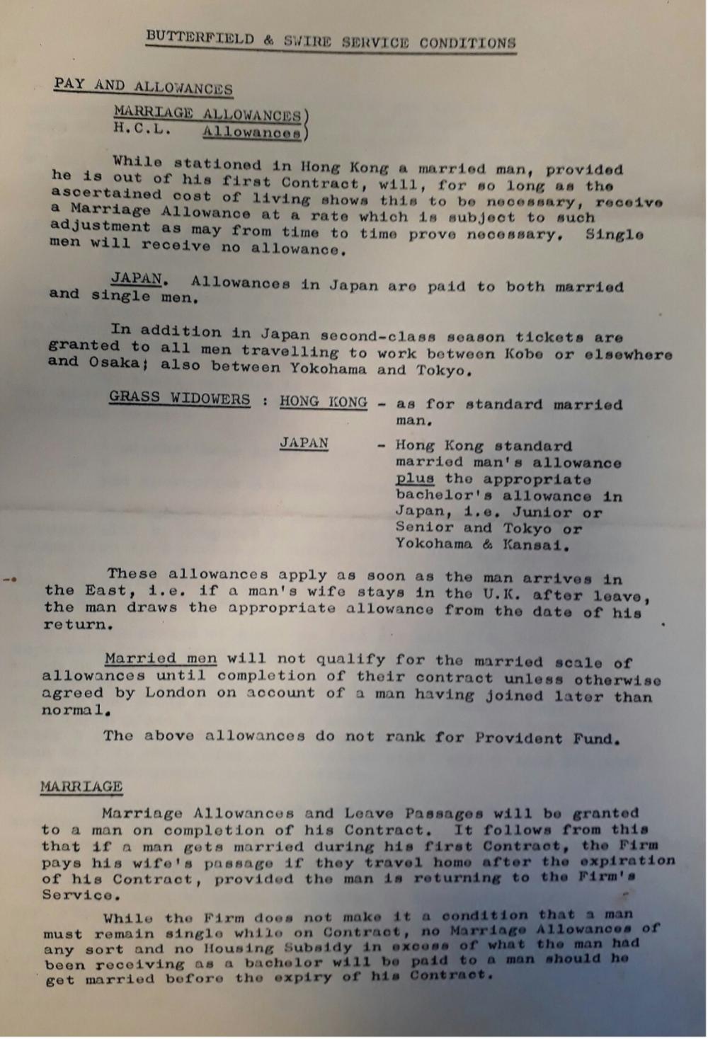 John Swire & Sons Staff Service Conditions 