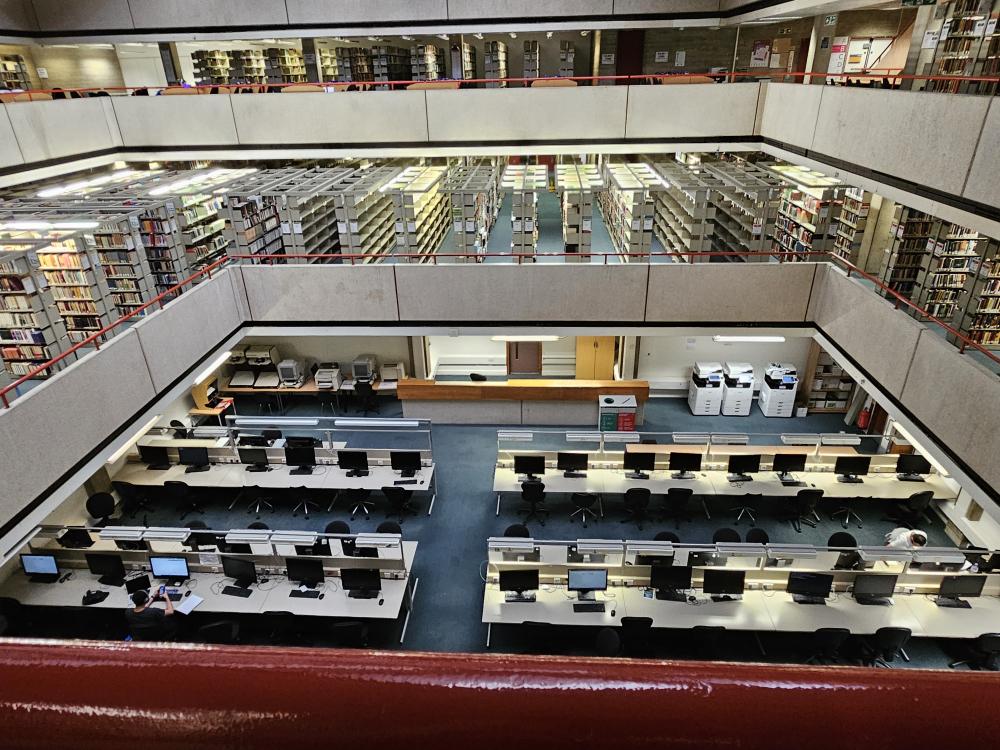 Rows of monitors and books 