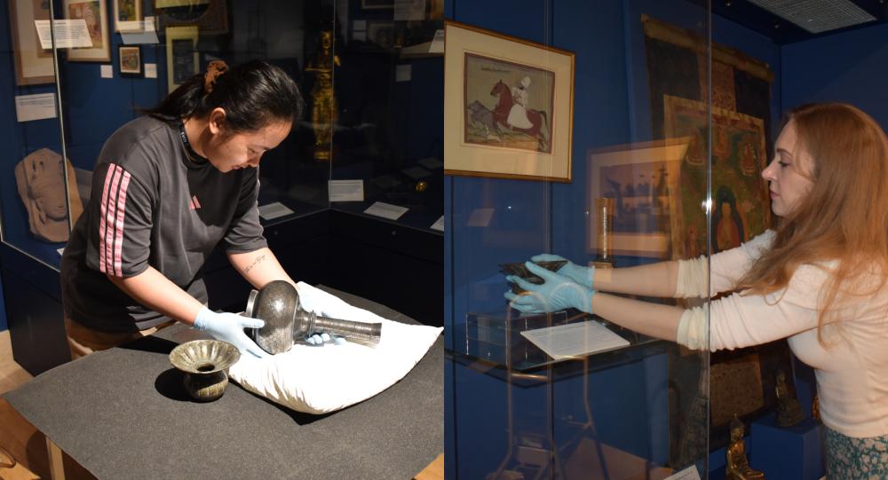 Bidriware vessels being prepared for display in the SOAS Collections.