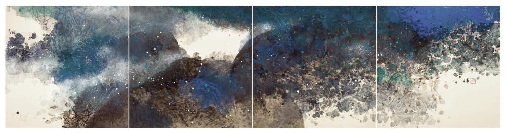 Abstract painting of mountains by Raymond Fung