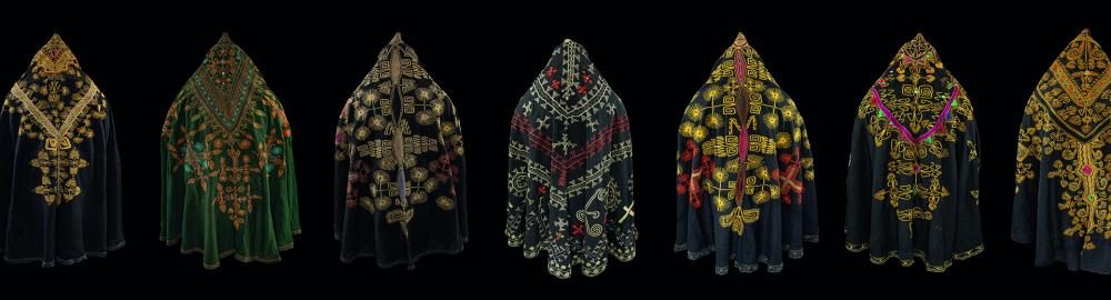 A display of women's full body veils from Afghanistan.