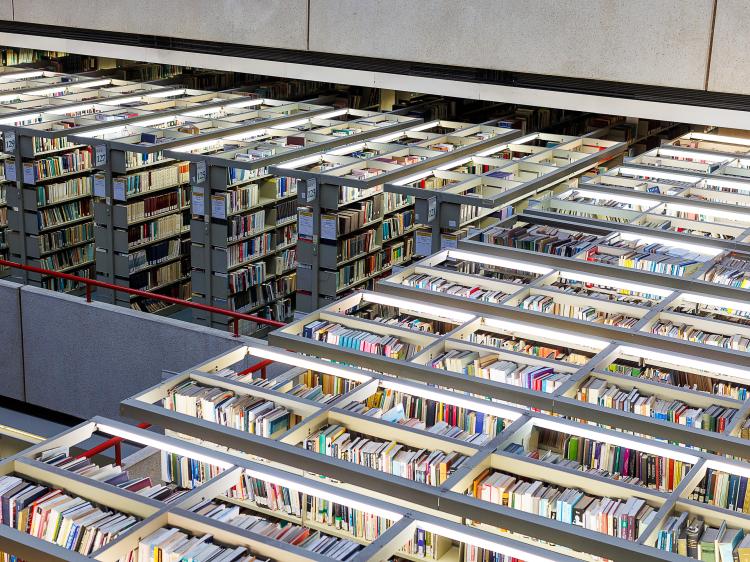 Library stacks viewed from above