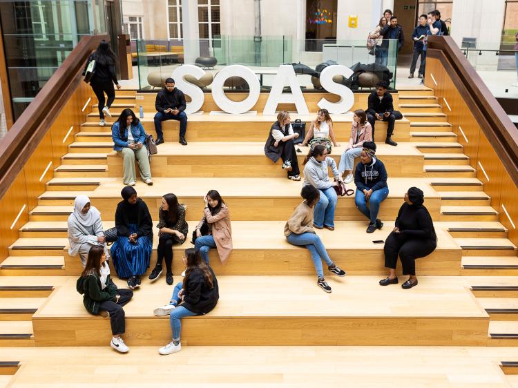 Group of students on SOAS Steps